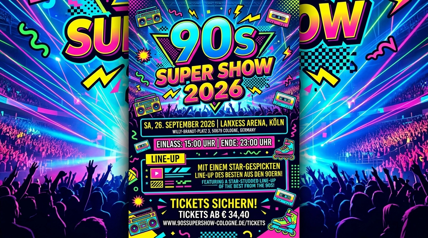90s Super Show 2026 in der Lanxess Arena Köln: Termin, Line up und Tickets