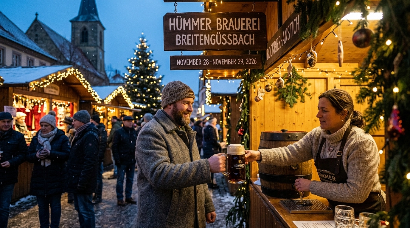 Bockbier am Weihnachtsmarkt Breitengüßbach 2026: Brauhaus Hümmer im Hüttla