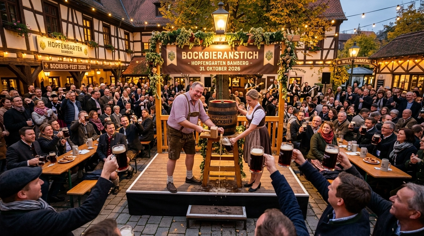 Bockbieranstich Hopfengarten Bamberg 2026: Bockbier in der kleinsten Brauerei der Stadt