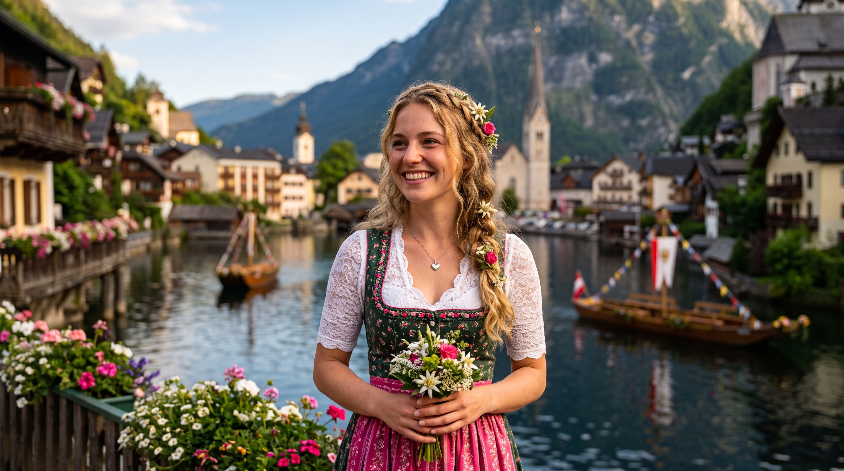 Fronleichnam Seeprozession in Hallstatt: Blumenschmuck am Hallstättersee