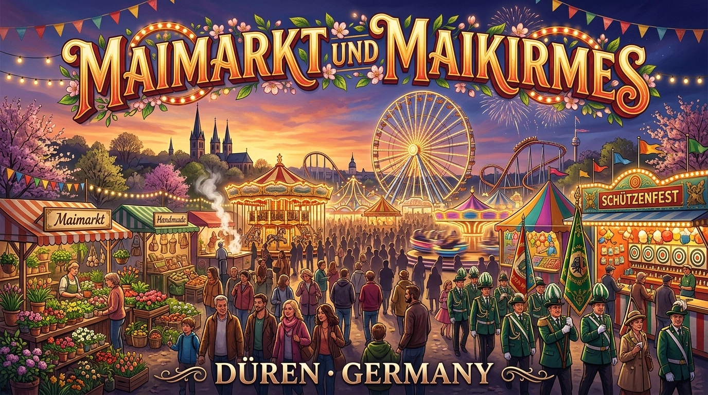 Maimarkt und Maikirmes 2027 – Frühjahrsmarkt und Kirmes in Düren