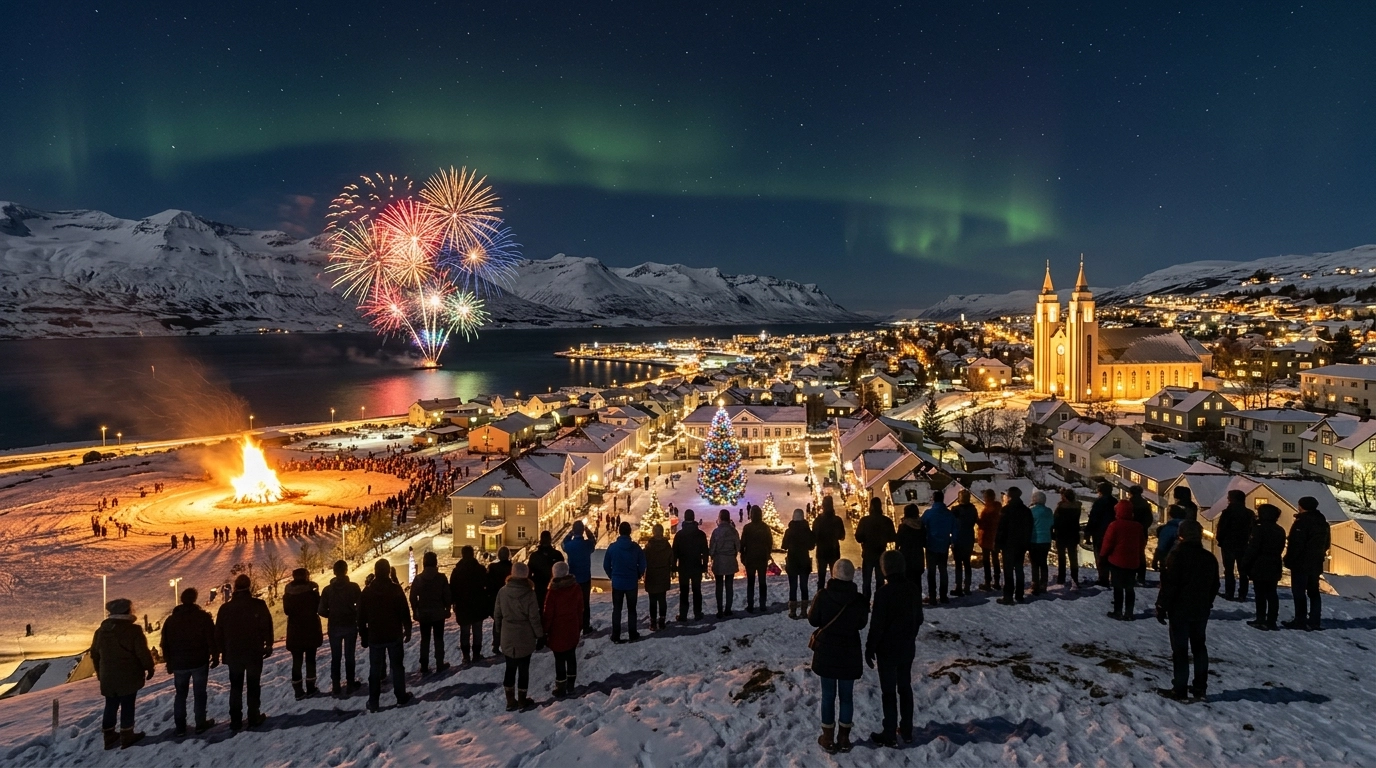 Silvester in Akureyri (Island) 2026/2027: Feuerwerk, Brenna & Programm