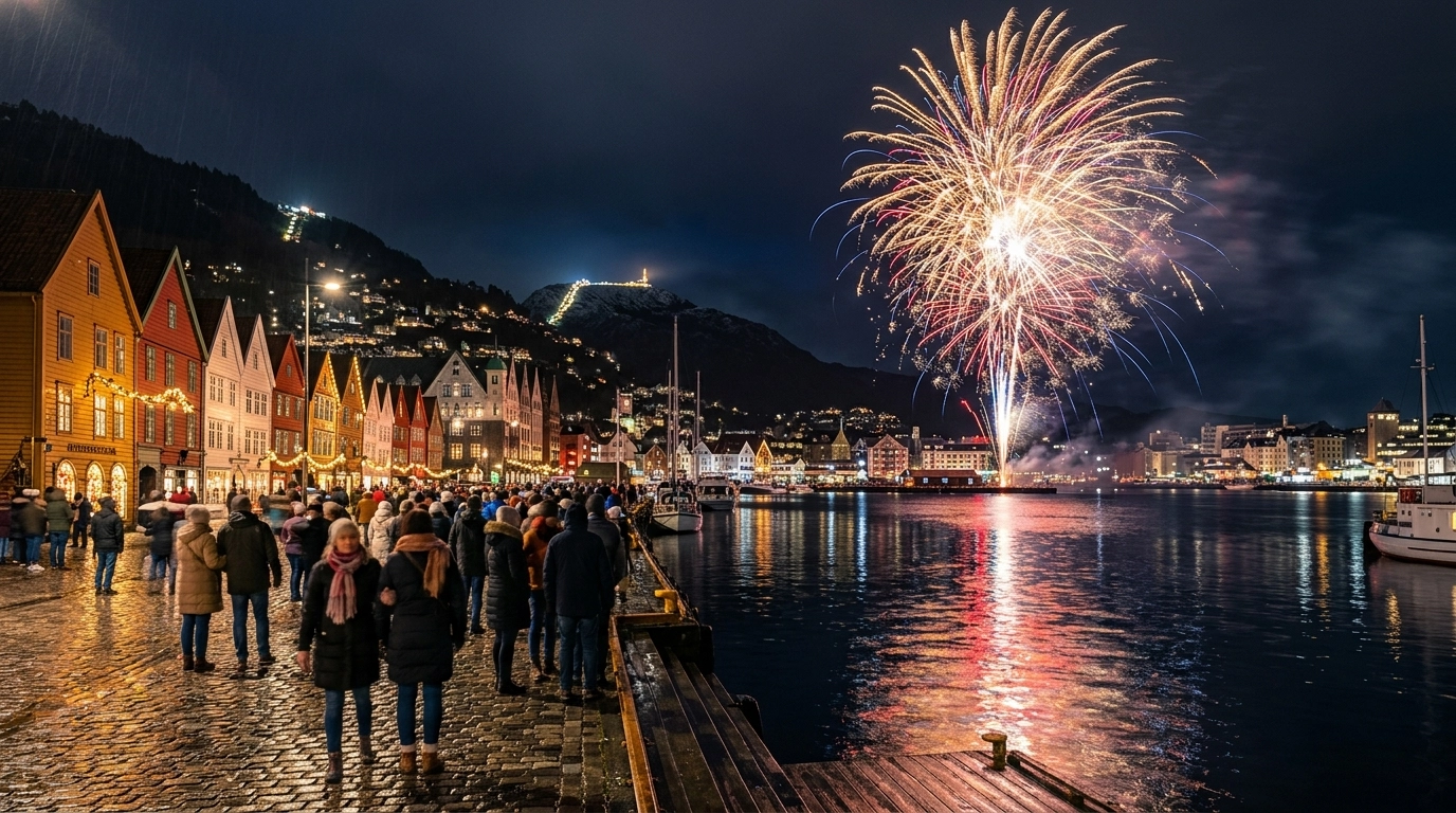 Silvester in Bergen 2026/2027 – Feuerwerk, Fløyen und Fjordnacht