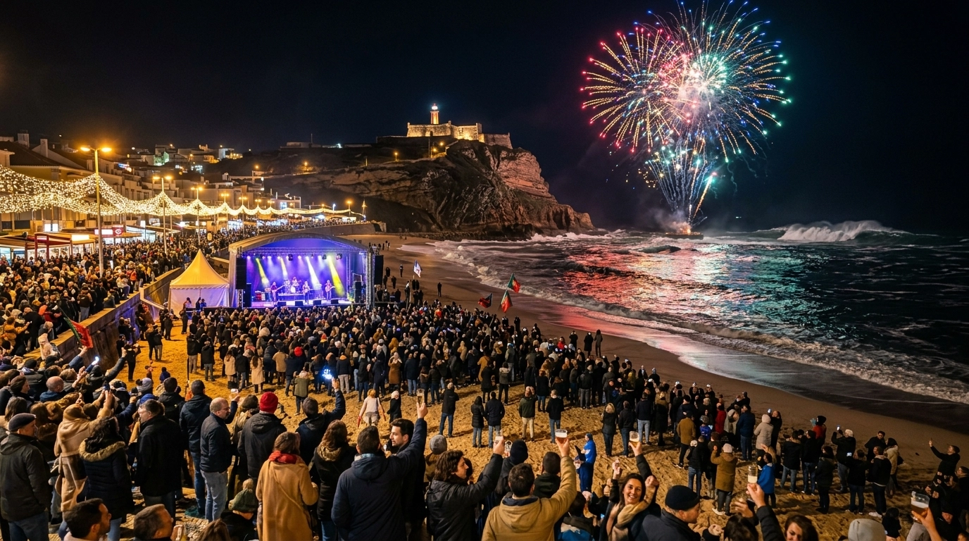 Silvester in Nazare (Portugal) 2026/2027: Feuerwerk am Meer