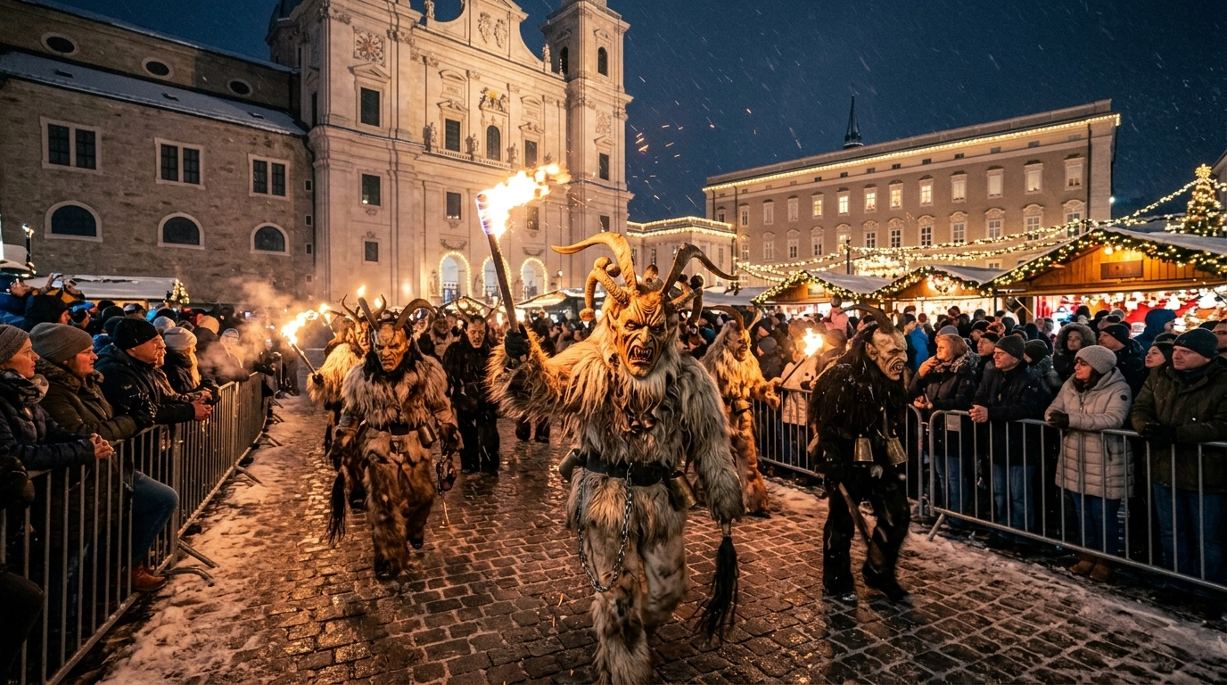 Perchtenlauf Salzburg 2026: Perchten am Christkindlmarkt