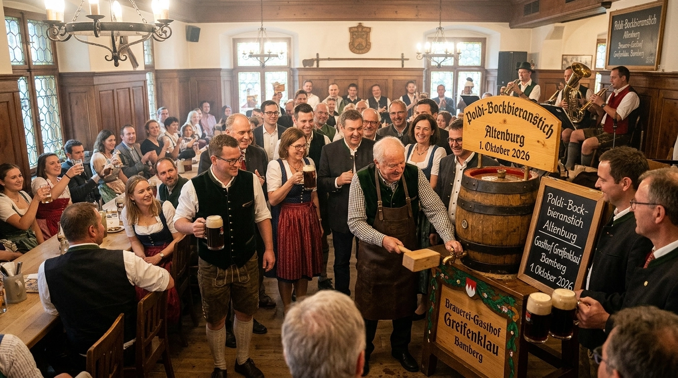 Poldi-Bockbieranstich auf der Altenburg Bamberg 2026 (Greifenklau)