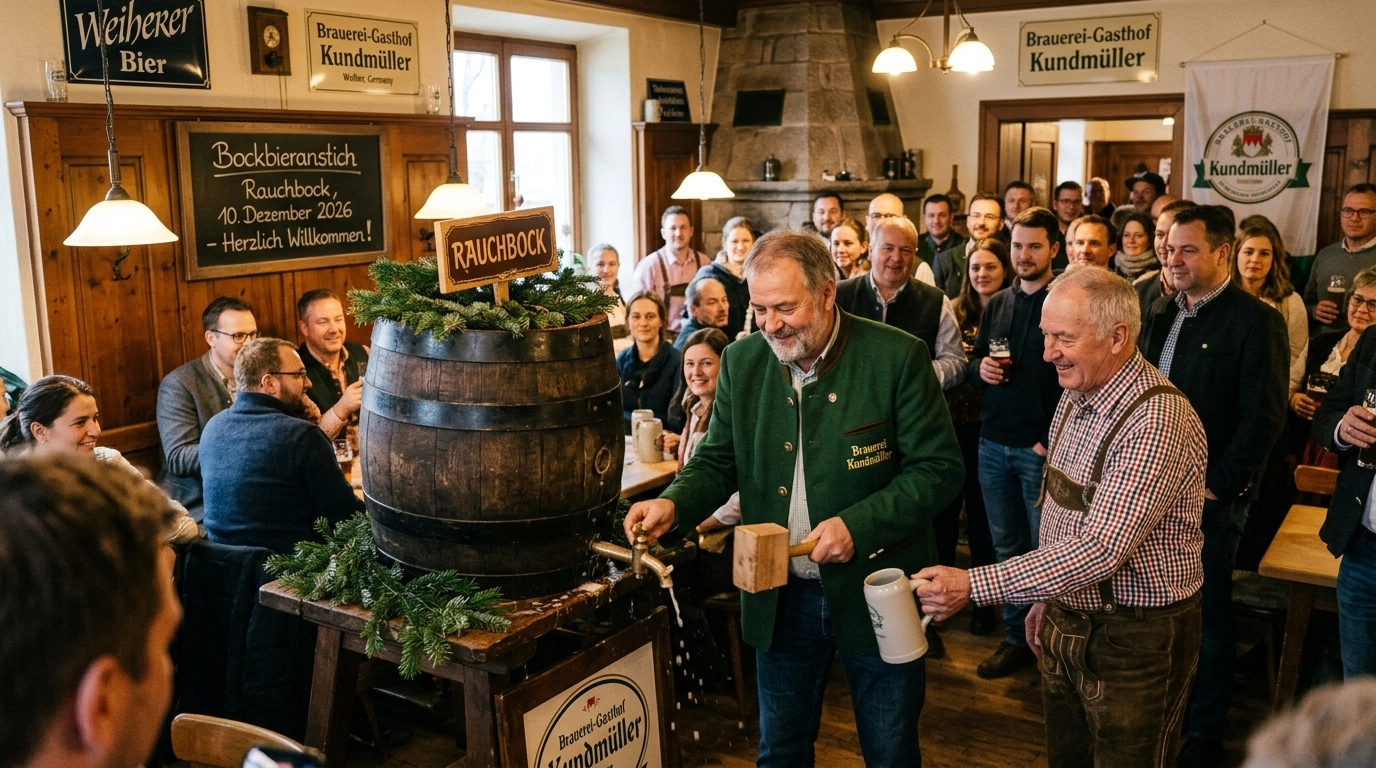 Rauchbock Anstich Brauerei Kundmüller Weiher 2026: Bockbierfest in Franken