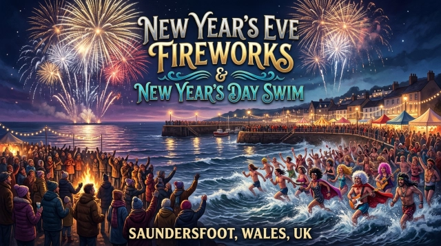 Saundersfoot Silvester Partys und Clubnächte 2026-2027: Pubs, Feuerwerk, Neujahrsschwimmen