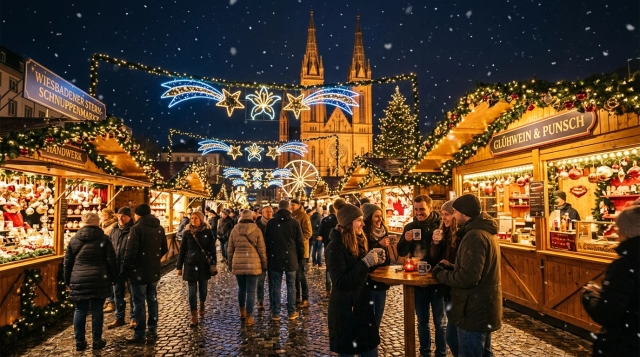 Sternschnuppenmarkt Wiesbaden 2026 – Weihnachtsmarkt am Schlossplatz mit Lilien-Lichtzauber